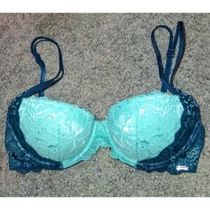 PINK Virctoria's Secret date push up bra size 32C green teal